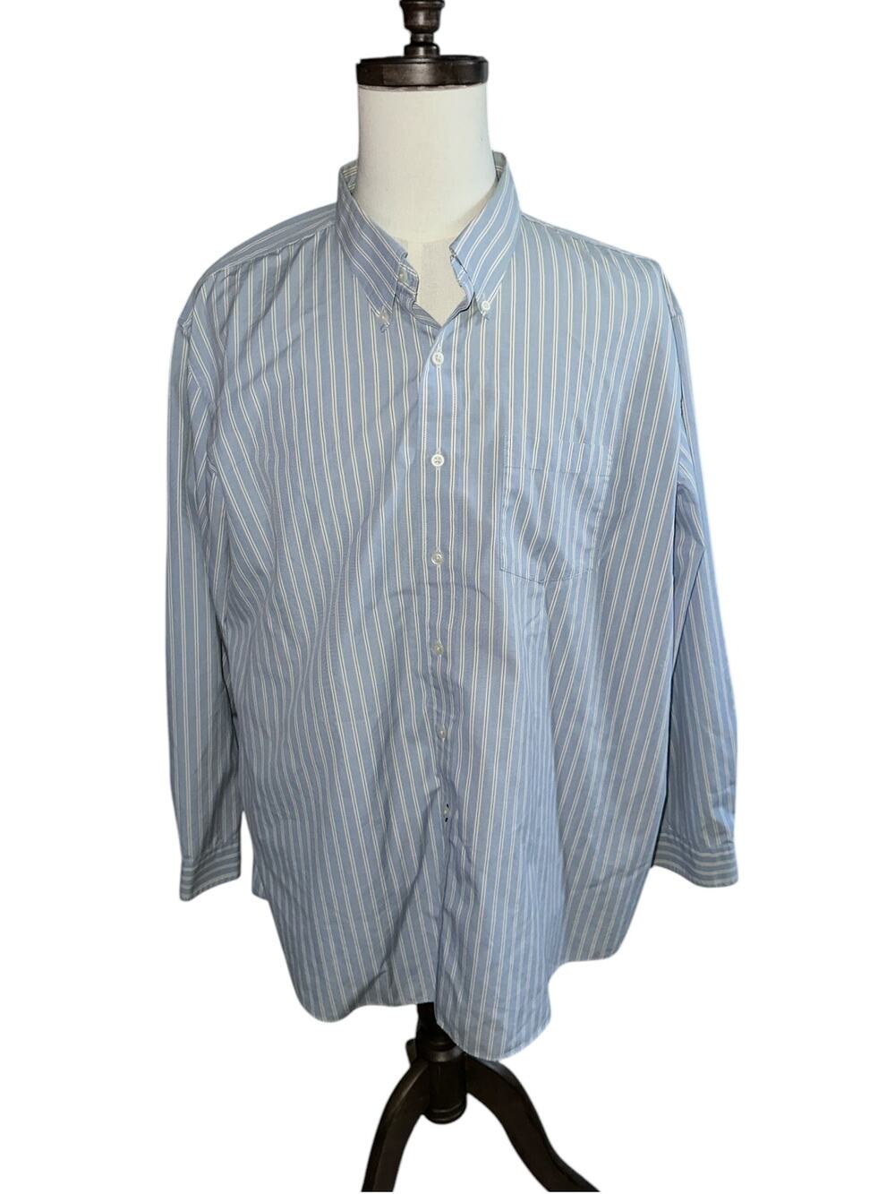 L.L. Bean Blue and White Men's Dress Shirt XXL